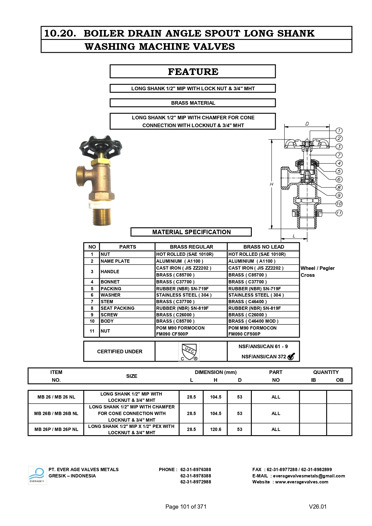 BOILER DRAIN ANGLE SPOUT LONG SHANK WASHING MACHINE VALVES - MB 26 - MB 26 B - MB 26 P